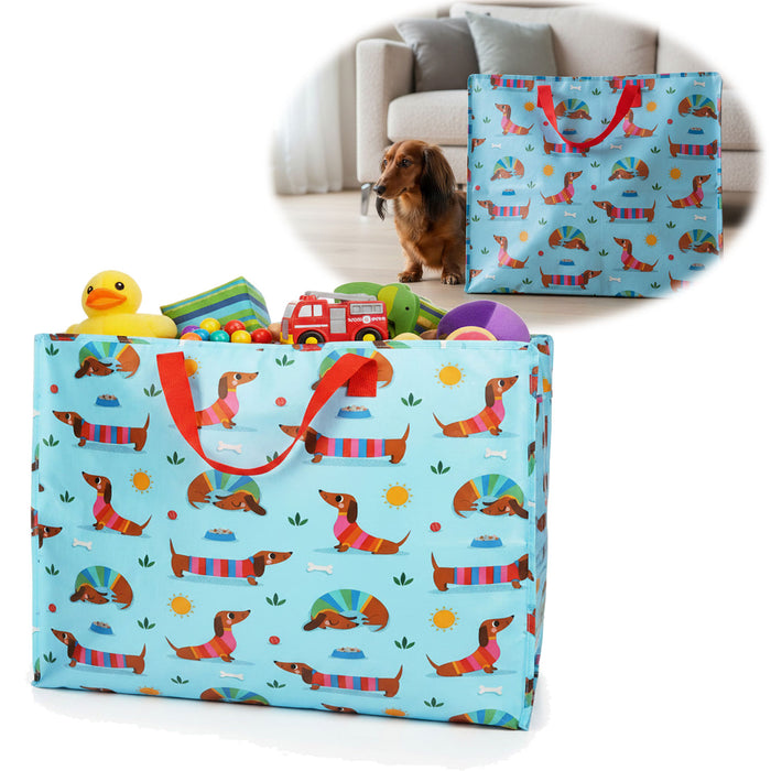 KI-generiertes Bild XXL Jumbo Bag Dackel Sausage 55cm Recycelt Kunststoff Aufbewahrungstasche Einkaufstasche