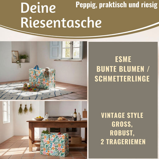 KI-generiertes Bild,XXL Jumbo Bag Esme - bunte Blumen 55cm Aufbewahrungstasche Einkaufstasche