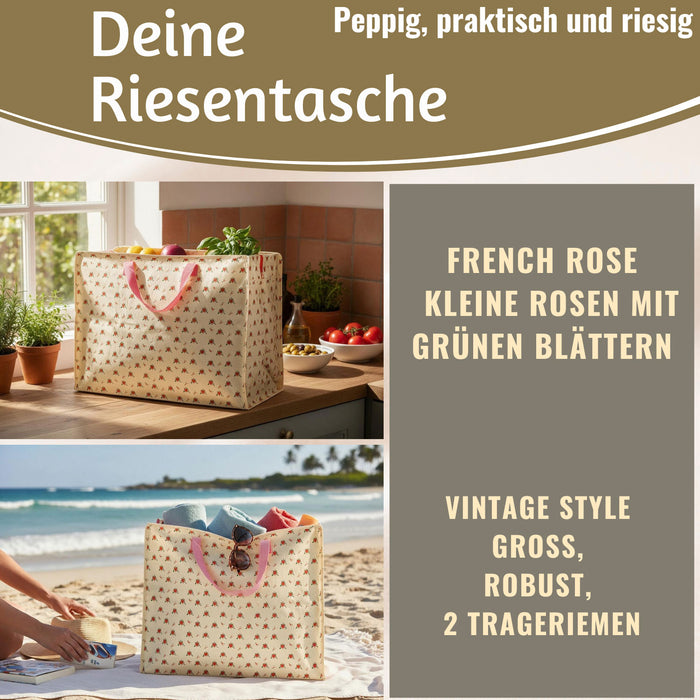 KI-generiertes Bild,XXL Jumbo Bag French Rose Rote Rosen 55cm Aufbewahrungstasche Einkaufstasche