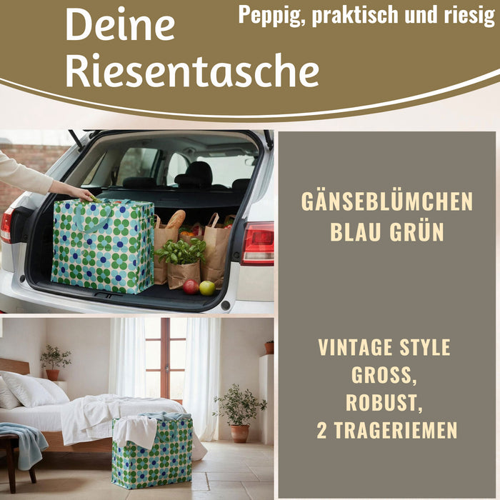 KI-generiertes Bild,XXL Jumbo Bag Gänseblümchen Blau 55cm Aufbewahrungstasche Einkaufstasche
