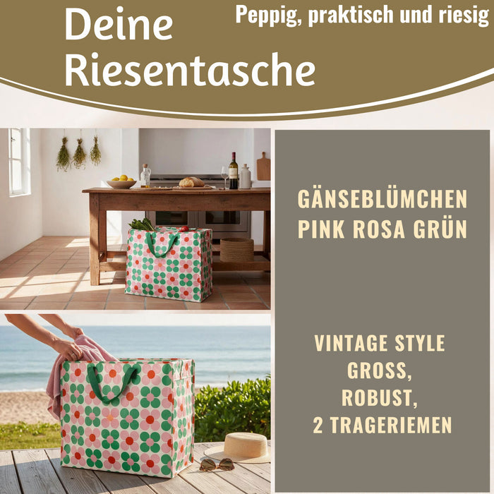 KI-generiertes Bild,XXL Jumbo Bag Gänseblümchen Rosa 55cm Aufbewahrungstasche Einkaufstasche