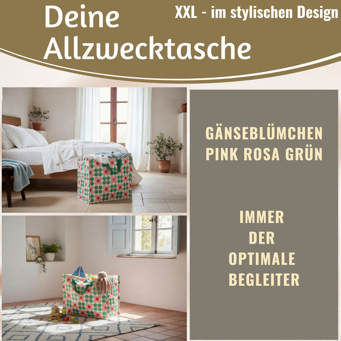 KI-generiertes Bild,XXL Jumbo Bag Gänseblümchen Rosa 55cm Aufbewahrungstasche Einkaufstasche