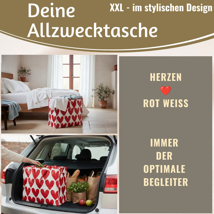 KI-generiertes Bild,XXL Jumbo Bag Herzen Rot Weiß 55cm Aufbewahrungstasche Einkaufstasche