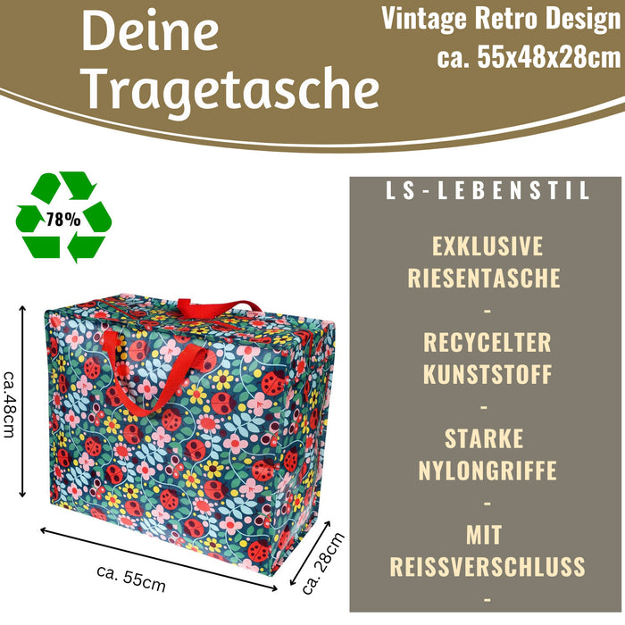 KI-generiertes Bild,XXL Jumbo Bag Blumen Marienkäfer 55cm Aufbewahrungstasche Einkaufstasche