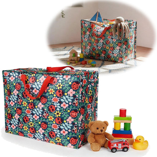 KI-generiertes Bild XXL Jumbo Bag Blumen Marienkäfer 55cm Recycelt Kunststoff Aufbewahrungstasche Einkaufstasche