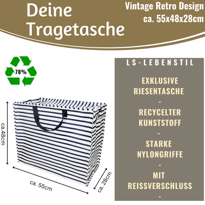 KI-generiertes Bild,XXL Jumbo Bag Nautical Stripes gestreift 55cm Aufbewahrungstasche Einkaufstasche