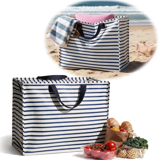 KI-generiertes Bild XXL Jumbo Bag Nautical Stripes gestreift 55cm Recycelt Kunststoff Aufbewahrungstasche Einkaufstasche