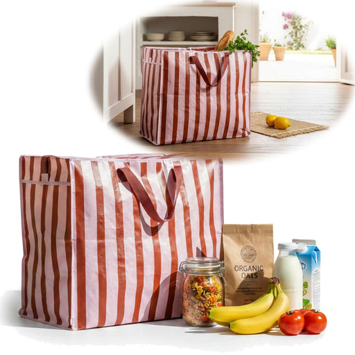 KI-generiertes Bild XXL Jumbo Bag Rosa Braun Gestreift 55cm Recycelt Kunststoff Aufbewahrungstasche Einkaufstasche