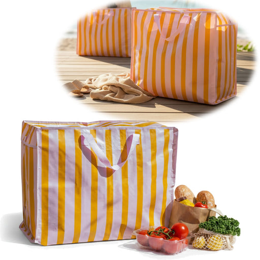 KI-generiertes Bild XXL Jumbo Bag Rosa Orange Gestreift 55cm Recycelt Kunststoff Aufbewahrungstasche Einkaufstasche