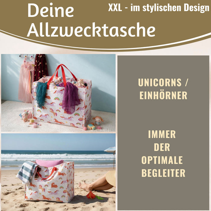 KI-generiertes Bild,XXL Jumbo Bag Unicorns / Einhörner 55cm Aufbewahrungstasche Einkaufstasche