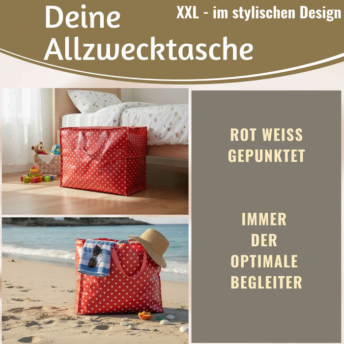 KI-generiertes Bild,XXL Jumbo Bag Dot´s Rot Weiß 55cm Aufbewahrungstasche Einkaufstasche
