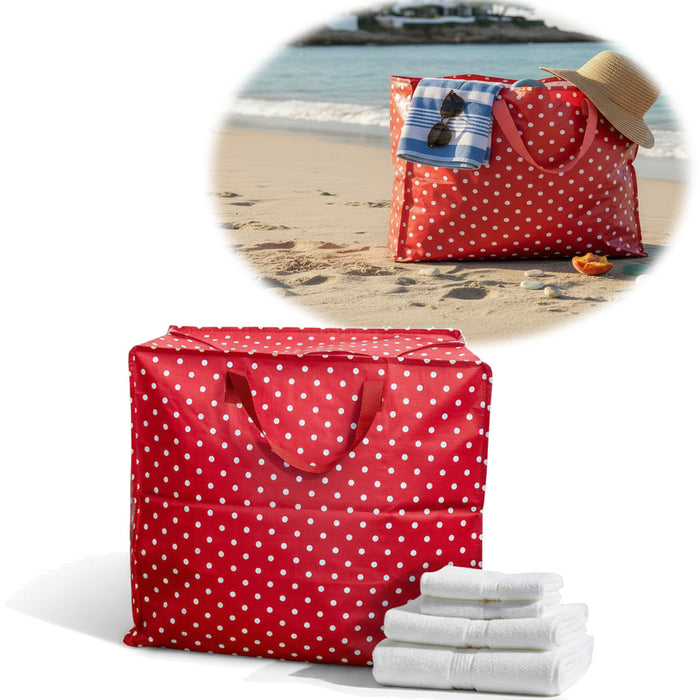 KI-generiertes Bild XXL Jumbo Bag Dot´s Rot Weiß 55cm Recycelt Kunststoff Aufbewahrungstasche Einkaufstasche