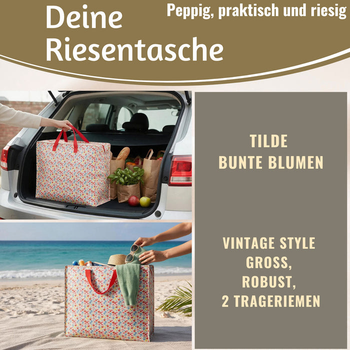 KI-generiertes Bild,XXL Jumbo Bag Tilde bunte Blumen 55cm Aufbewahrungstasche Einkaufstasche