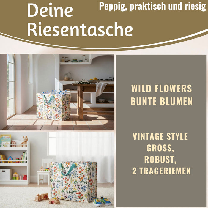 KI-generiertes Bild,XXL Jumbo Bag Wild Flowers 55cm Aufbewahrungstasche Einkaufstasche