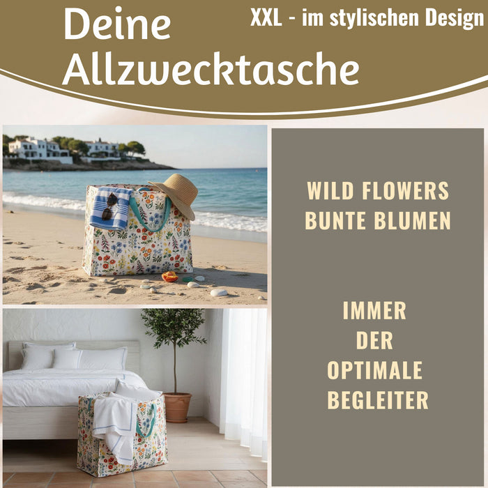 KI-generiertes Bild,XXL Jumbo Bag Wild Flowers 55cm Aufbewahrungstasche Einkaufstasche