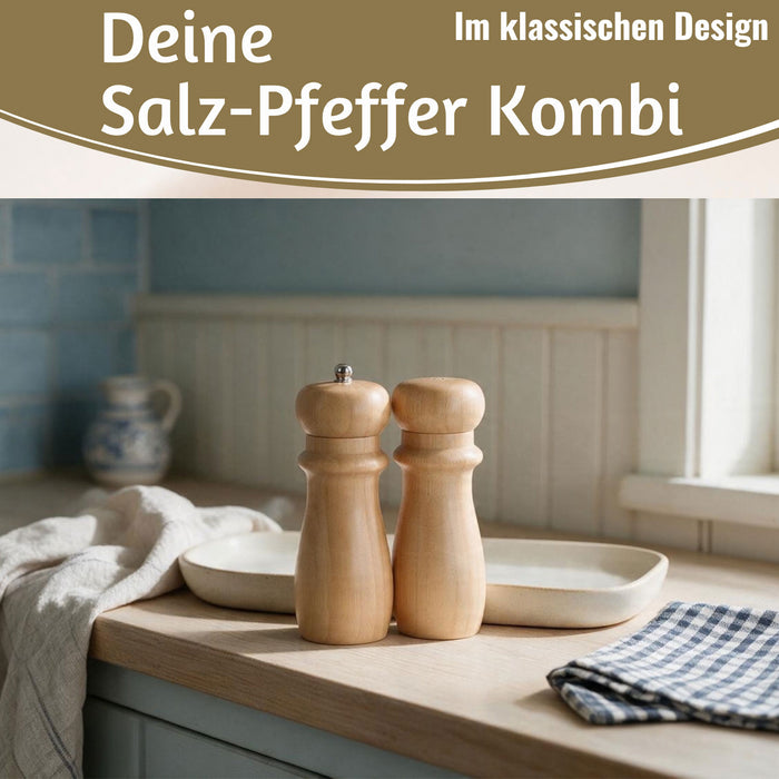KI-generiertes Bild,Holz Salzstreuer & Pfeffermühle FSC Bambus 16,4cm Keramikmahlwerk Gewürzmühle