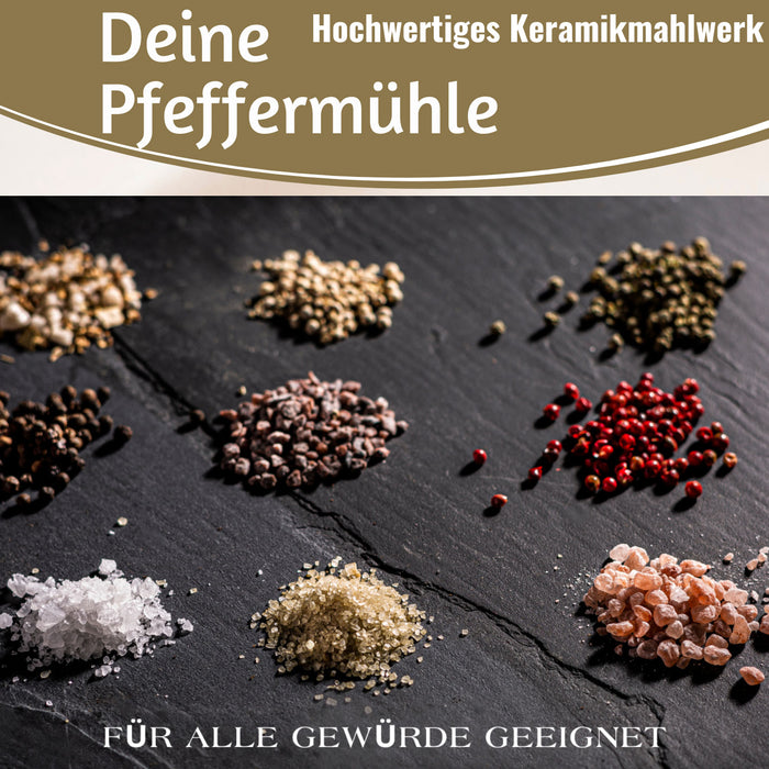 KI-generiertes Bild,Holz Salzstreuer & Pfeffermühle FSC Bambus 16,4cm Keramikmahlwerk Gewürzmühle