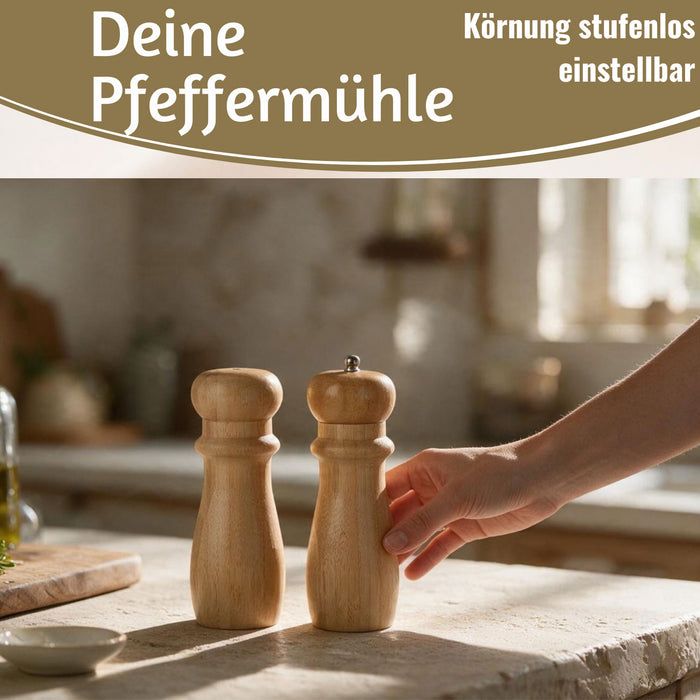KI-generiertes Bild,Holz Salzstreuer & Pfeffermühle FSC Bambus 16,4cm Keramikmahlwerk Gewürzmühle