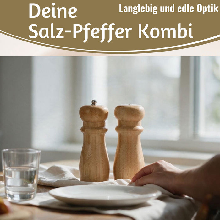 KI-generiertes Bild,Holz Salzstreuer & Pfeffermühle FSC Bambus 16,4cm Keramikmahlwerk Gewürzmühle