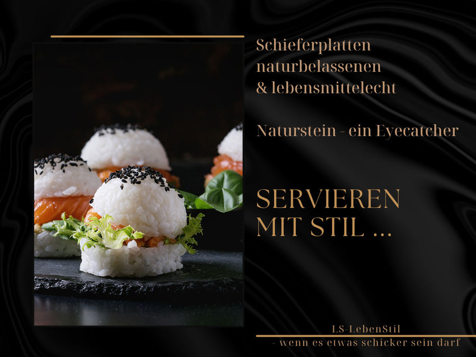 KI-generiertes Bild,Schieferplatte Servierplatte 20x20cm Rund Tafelplatte Schieferteller Sushi