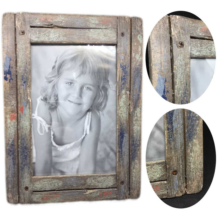 KI-generiertes Bild Vintage Holz Bilderrahmen 10x15cm Recycelt Grau Blau Aufsteller Fotorahmen