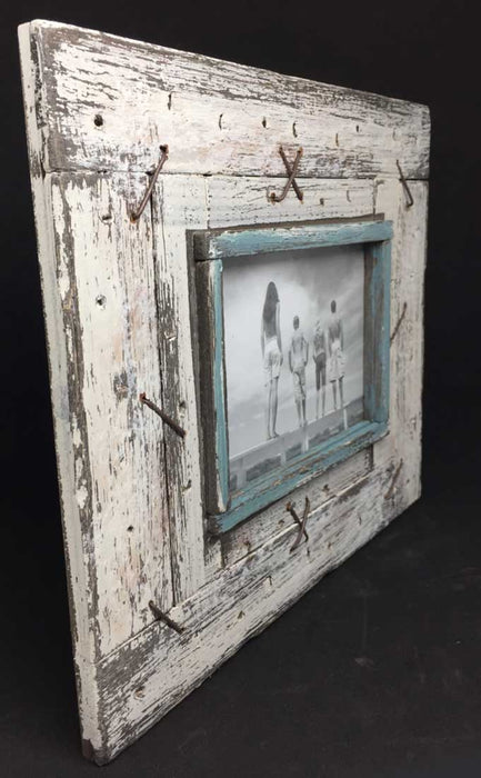 KI-generiertes Bild,Vintage Holz Bilderrahmen 10x15cm Weiß Maritim Aufsteller Fotorahmen