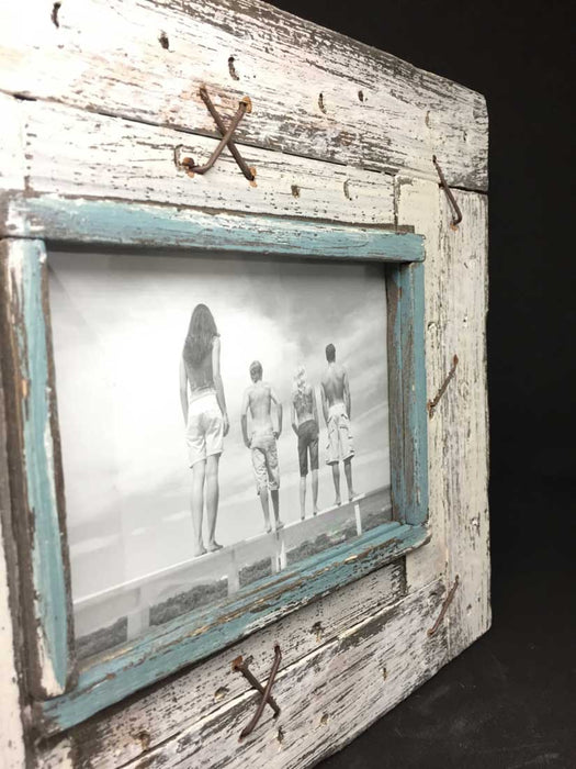 KI-generiertes Bild,Vintage Holz Bilderrahmen 10x15cm Weiß Maritim Aufsteller Fotorahmen