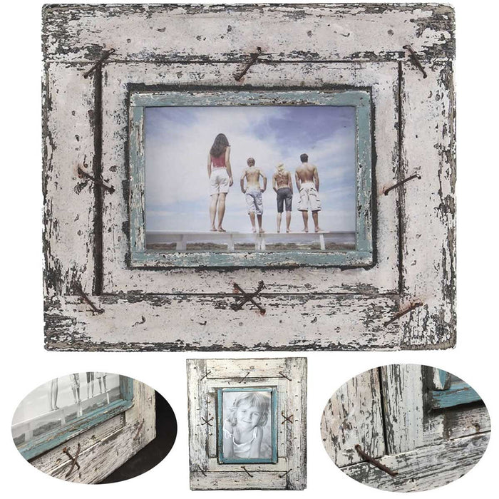 KI-generiertes Bild Vintage Holz Bilderrahmen 10x15cm Recycelt Weiß Maritim Aufsteller Fotorahmen