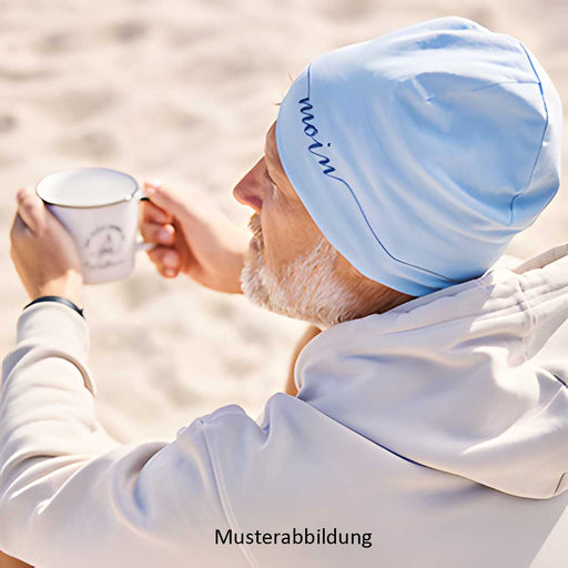 KI-generiertes Bild,Stylische Mütze Unisex "Be Happy" Beige Jersey Stretch Beanie weich dehnbar