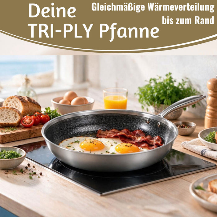 KI-generiertes Bild,TRI-PLY Edelstahlpfanne Unbeschichtet Bratpfanne Pfanne für alle Herdarten