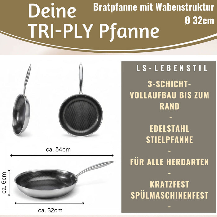 KI-generiertes Bild,TRI-PLY Edelstahlpfanne Unbeschichtet Bratpfanne Pfanne für alle Herdarten
