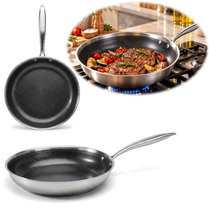 KI-generiertes Bild TRI-PLY Edelstahlpfanne Ø 32cm XL Wabenstruktur und Antihaftbeschichtung Bratpfanne
