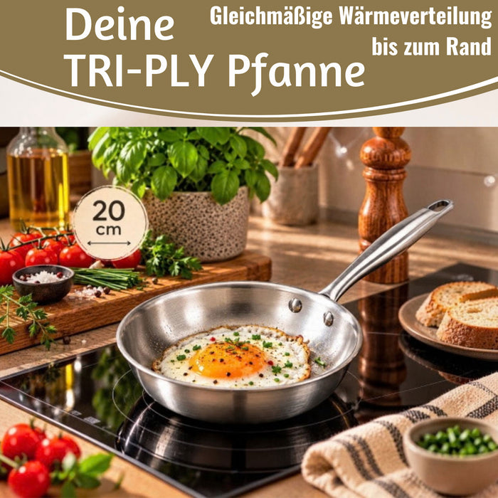 KI-generiertes Bild,TRI-PLY Edelstahlpfanne Unbeschichtet Bratpfanne Pfanne für alle Herdarten