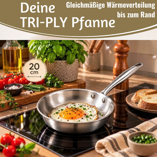 KI-generiertes Bild,TRI-PLY Edelstahlpfanne Unbeschichtet Bratpfanne Pfanne für alle Herdarten