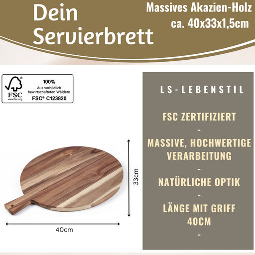 KI-generiertes Bild,Mango Holz Schneidebrett 40cm Griff Rund Vesperbrett Tranchierbrett Massiv
