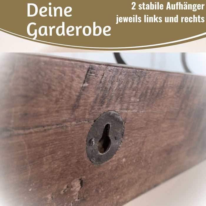 KI-generiertes Bild,Vintage Teak Holz Wandgarderobe 45cm 3/6 Haken Jackenhalter Braun Garderobenleiste