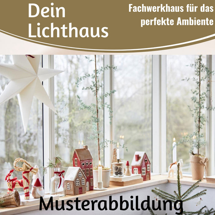 KI-generiertes Bild,Teelichthaus Lichterhaus Nyhavn 18cm Grün Weiß Herz Keramik Fachwerkhaus Teelichthalter