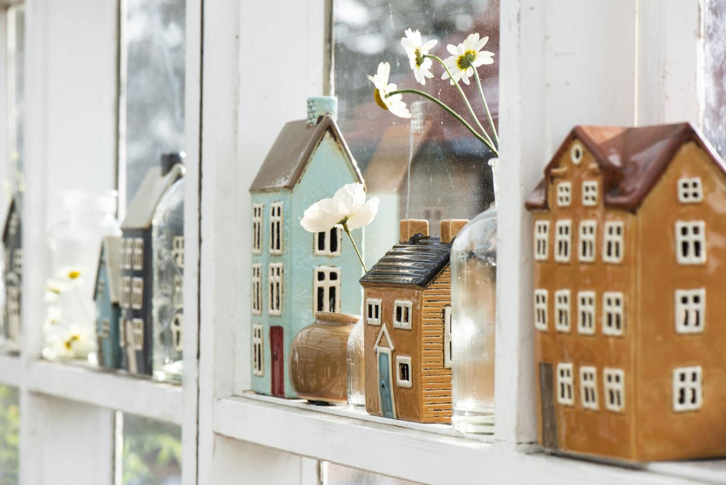 KI-generiertes Bild,Teelichthaus Lichterhaus Aarhus 14cm Keramik Fachwerkhaus Laterne Teelichthalter