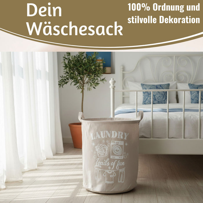 KI-generiertes Bild,Vintage Wäschesack Wäschekorb Laundry 50cm Grau Hell Faltbar Wäschesammler