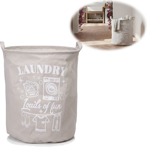KI-generiertes Bild Vintage Wäschesack Wäschekorb Laundry 50cm Grau Hell Faltbar Wäschesammler