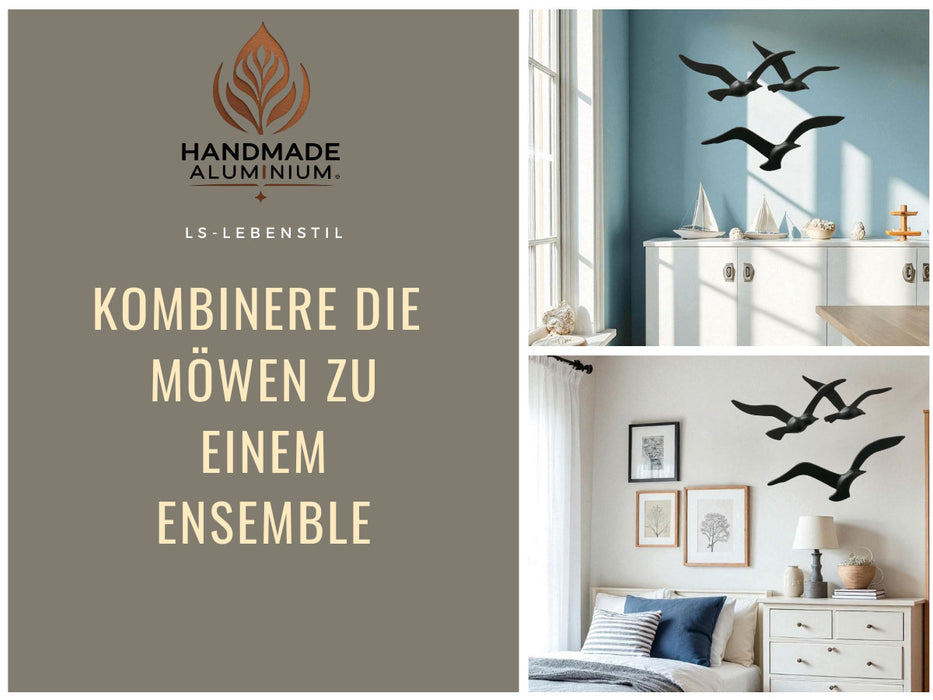 KI-generiertes Bild,Wand-Objekt Möwe 2-fach 39cm Aluminium Schwarz Vogel Deko-Objekt Deko-Figur