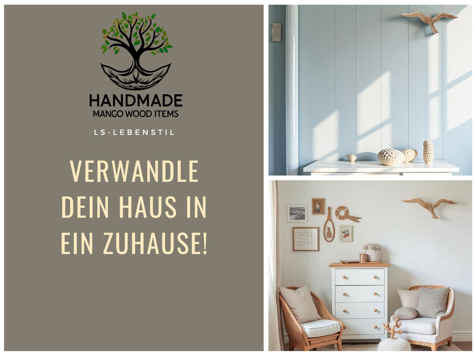 KI-generiertes Bild,Wand-Objekt Möwe 46cm Mango Holz Braun Vogel Deko-Objekt Deko-Figur
