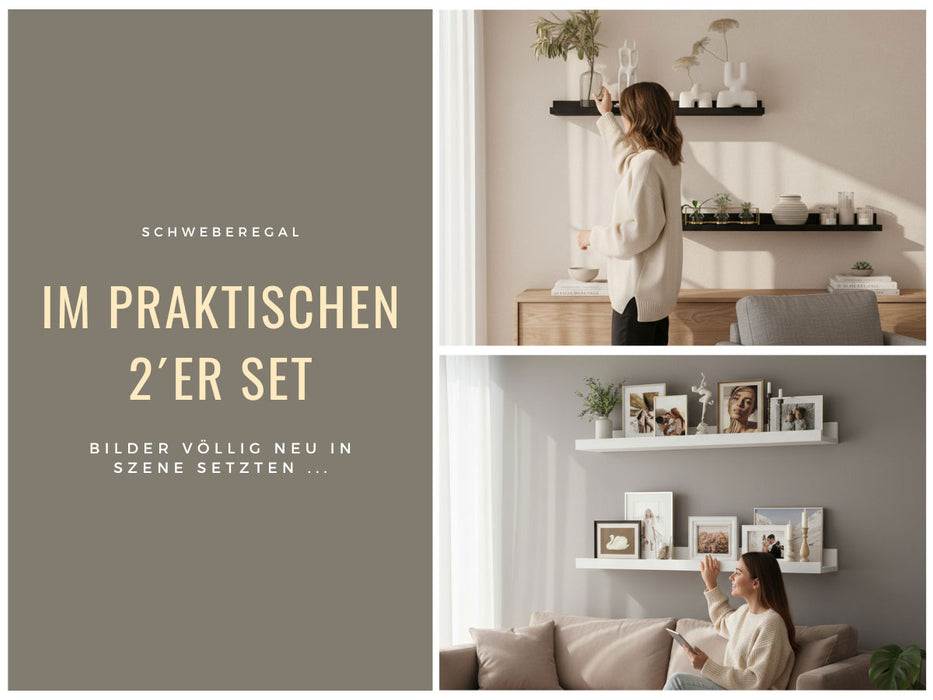 KI-generiertes Bild,Wandregal Wandboard Freja 2´er Set 45cm Schwarz Deko Regal Schweberegal Küchenregal