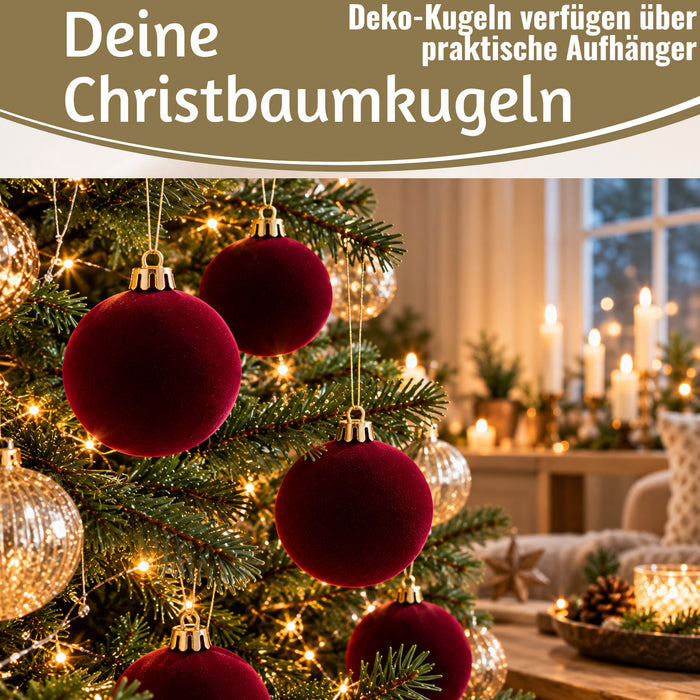 KI-generiertes Bild,8 XL Design Weihnachtskugeln 8cm Samt Bordeaux Rot Kunststoff Baumkugel Deko