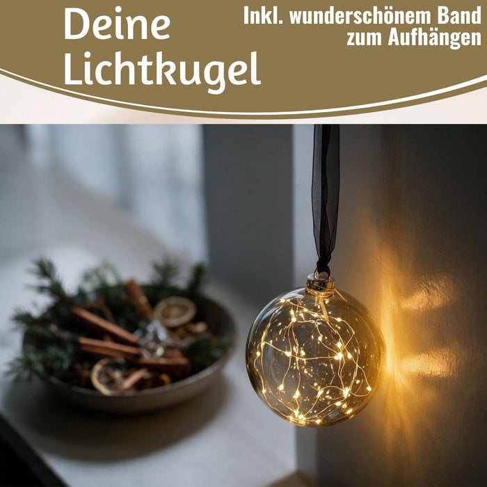 KI-generiertes Bild,XL Deko Glas Lichtkugel 30LED 14cm Grau Anthrazit Glaskugel Timer Batterie Anhängen
