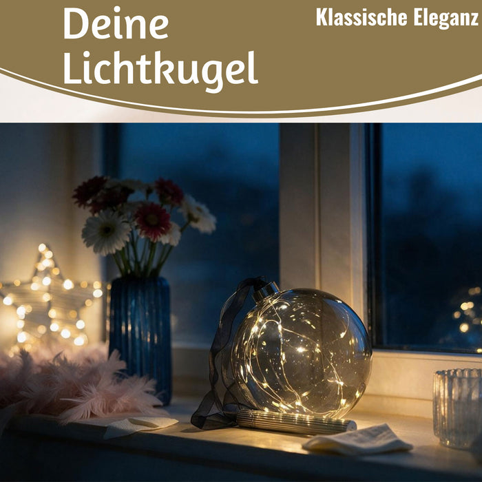 KI-generiertes Bild,XL Deko Glas Lichtkugel 30LED 14cm Grau Anthrazit Glaskugel Timer Batterie Anhängen