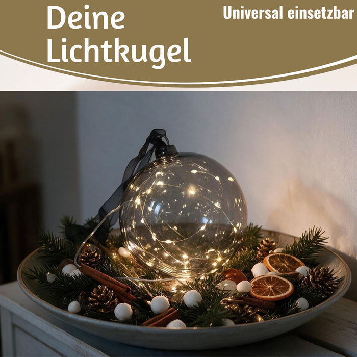 KI-generiertes Bild,XL Deko Glas Lichtkugel 30LED 14cm Grau Anthrazit Glaskugel Timer Batterie Anhängen