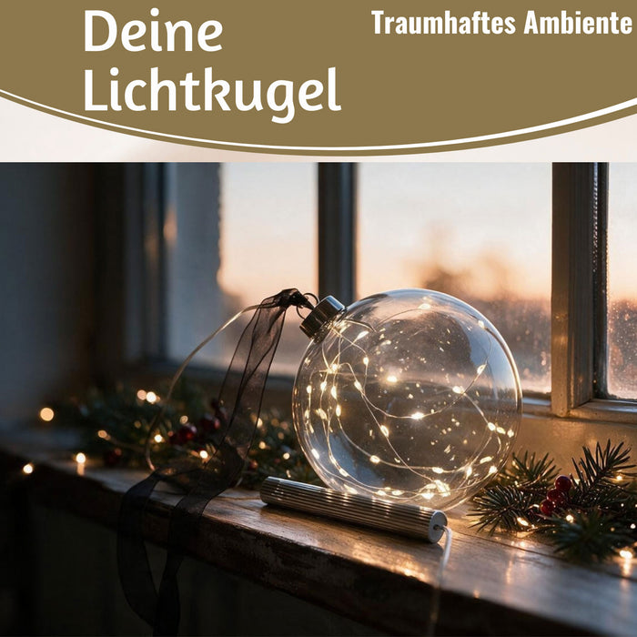 KI-generiertes Bild,XL Deko Glas Lichtkugel 30LED 14cm Grau Anthrazit Glaskugel Timer Batterie Anhängen