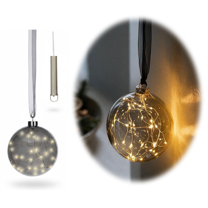 KI-generiertes Bild XL Deko Glas Lichtkugel 30LED 14cm Grau Anthrazit Glaskugel Timer Batterie Anhängen