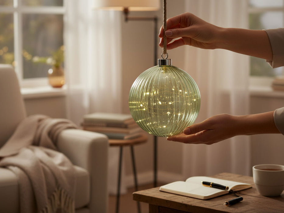 KI-generiertes Bild,XL Deko Glas Lichtkugel 30LED 14cm Grün Silber Glaskugel Timer Batterie Anhängen